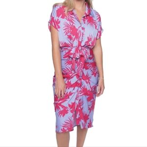 Do+Be Collection Collar Front Tie Button Up Dress Tropical Floral Size S Midi